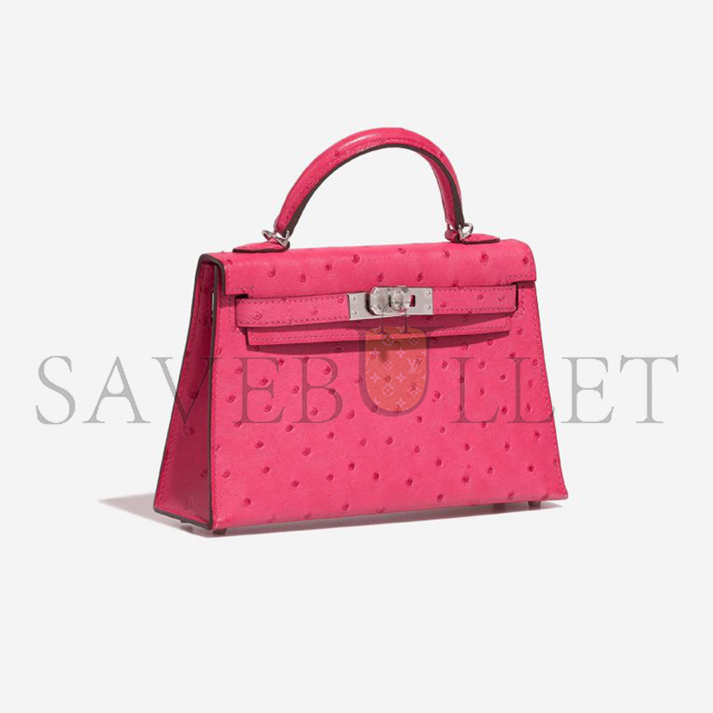 HERMÈS MASTER MINI KELLY II OSTRICH ROSE TYRIEN (19*12*5.5cm)